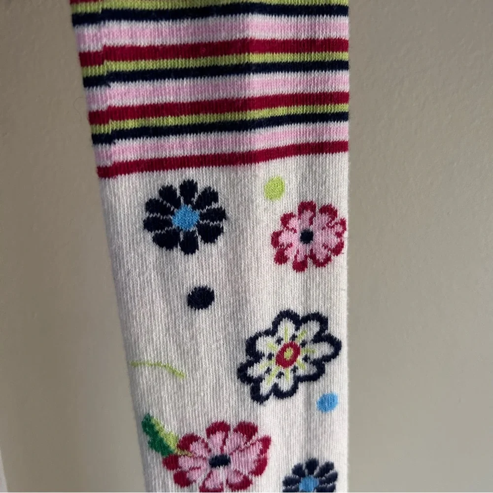 Hanna~ Girl’s Cotton Blend Made in Denmark Floral Stripe Footed Tights 150/160